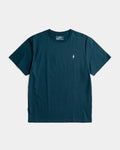 The Essential Kit TreeShirt in plain dark teal features short sleeves and a small white arrow graphic on the left chest, shown on a white background.