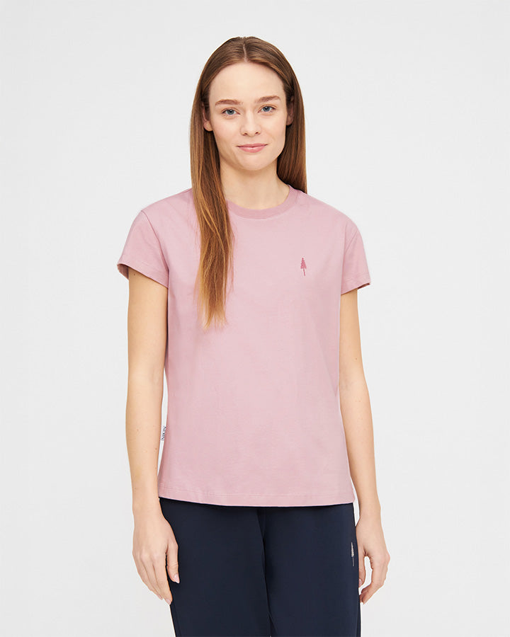 NIKIN TreeShirt Women 5-Pack Damen T-Shirts, gerade Passform, Farbe Braun, schlichtes Design vor weißem Hintergrund.