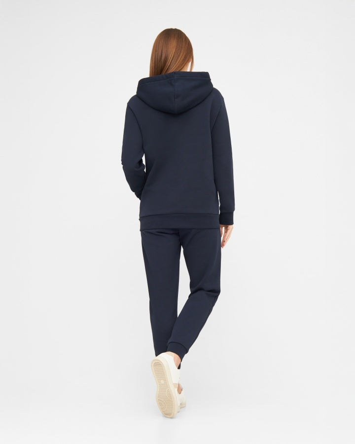 NIKIN TreeHoodie-Jacke in Dunkelblau – Herrenjacke mit Jogginghose, Rückansicht, schlichtes Design vor weißem Hintergrund.