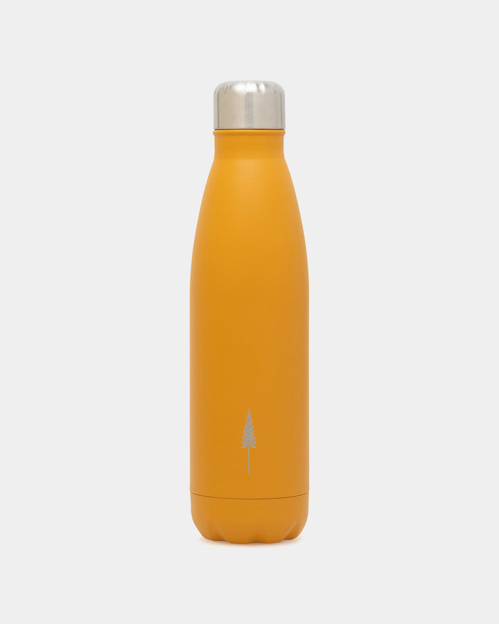 NIKIN TreeBottle Mustard Trinkflasche, Edelstahl, BPA-frei, orange, silberner Deckel, Baumlogo in Weiß.