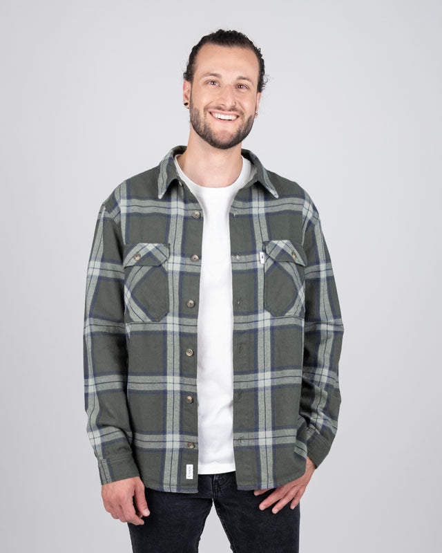 TreePlanter Overshirt Check Ash Green-Navy - SHIRT - NIKIN