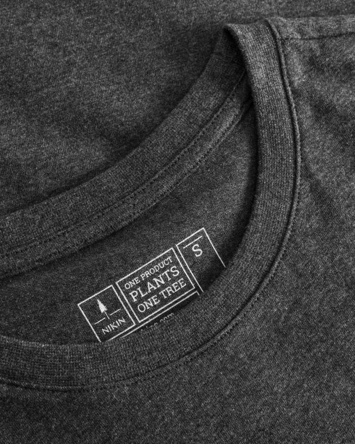 NIKIN TreeShirt Damen T-Shirt, Schwarz Mel, mit One Product Plants One Tree Stickerei, Größe S.