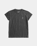 NIKIN TreeShirt Damen T-Shirt Schwarz Meliert mit kleinem weissen Baum-Logo auf der linken Brust.