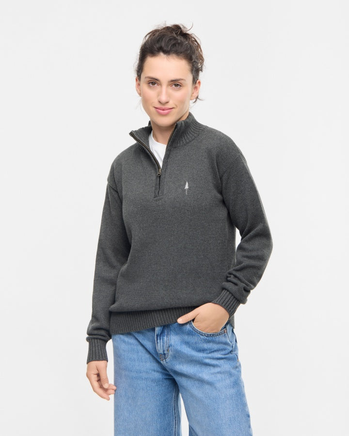 TreePullover en maille col zippé Anthracite Mel