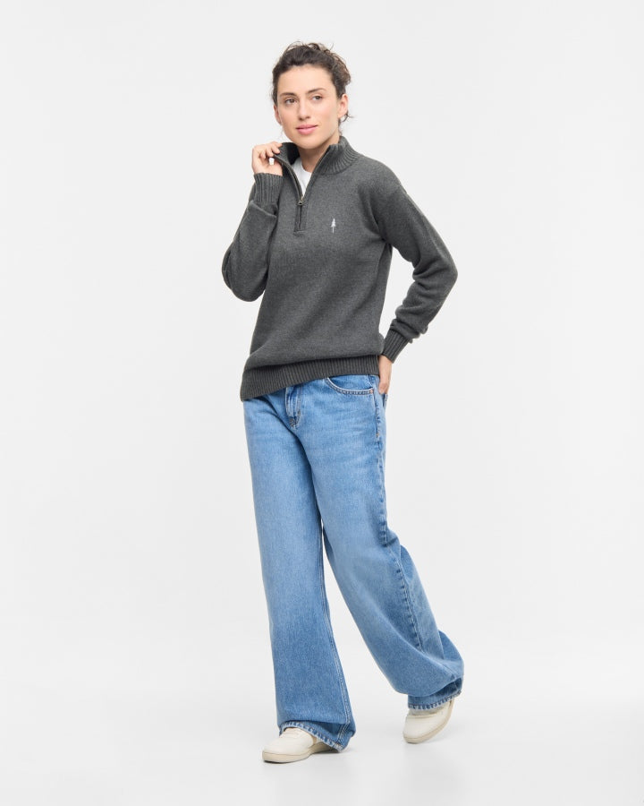 TreePullover en maille col zippé Anthracite Mel