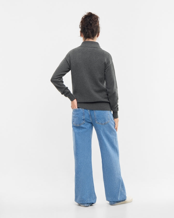 TreePullover en maille col zippé Anthracite Mel