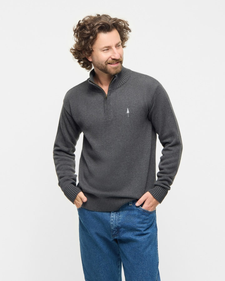 TreePullover en maille col zippé Anthracite Mel