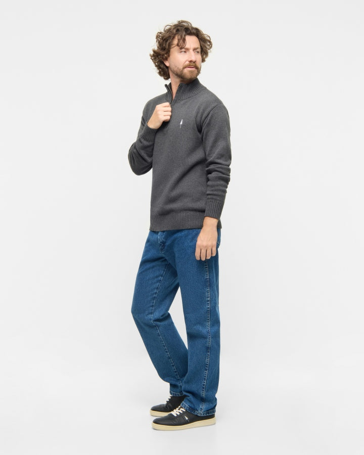 TreePullover en maille col zippé Anthracite Mel