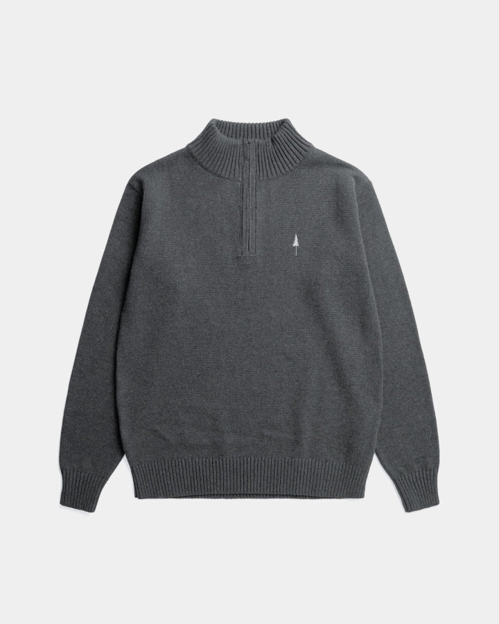 TreePullover en maille col zippé Anthracite Mel