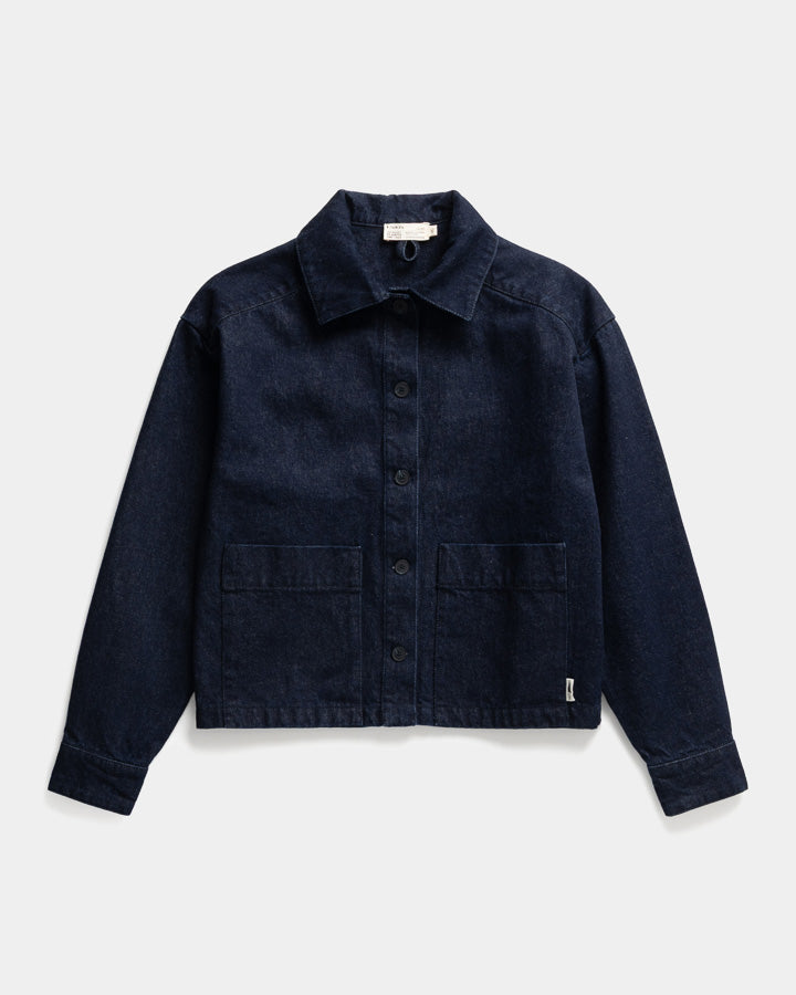 NIKIN TreeJacket Denim ReCotton Damenjacke, Recycling-Baumwolle, langärmelig, Dunkelindigo.