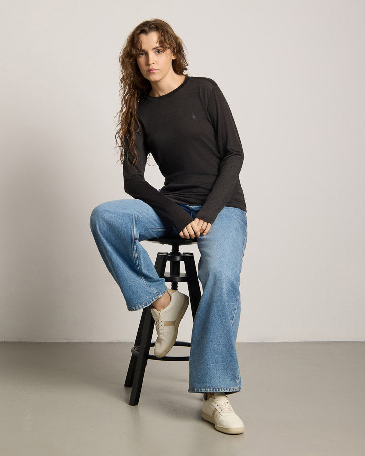 TreeShirt Longsleeve Wool Slim Dark Anthracite Mel