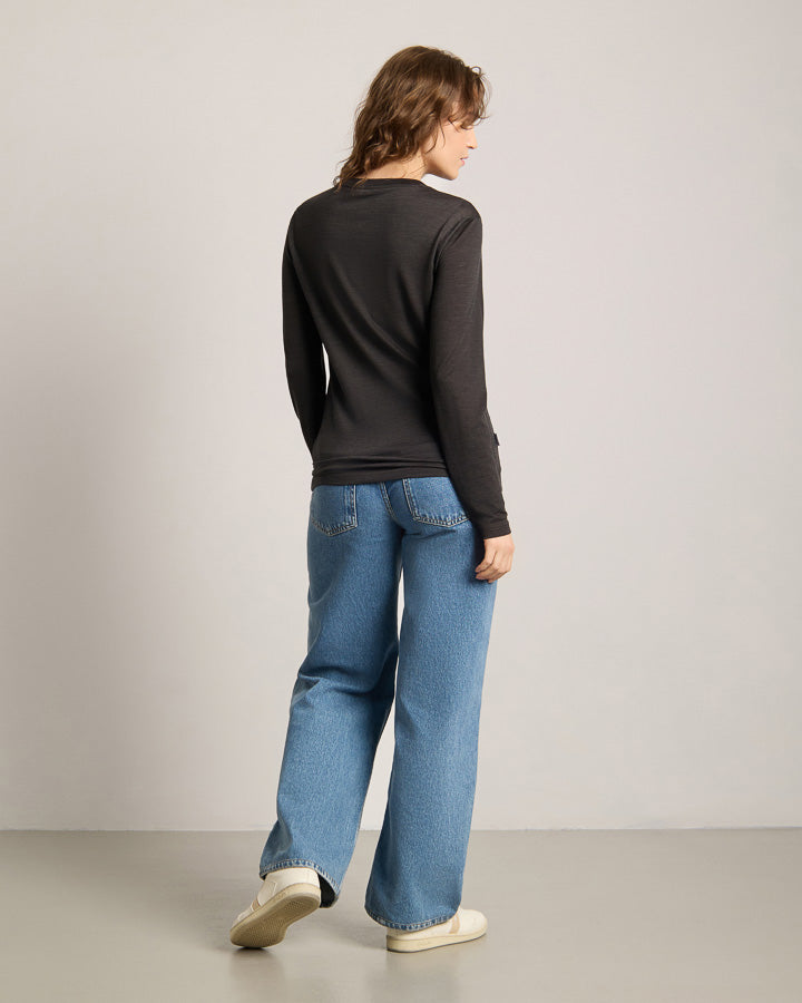 TreeShirt Longsleeve Wool Slim Dark Anthracite Mel