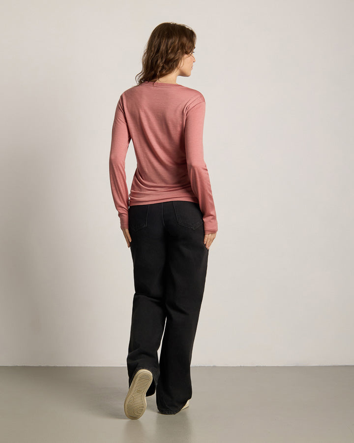 TreeShirt Longsleeve Wool Slim Salmon Rose Mel