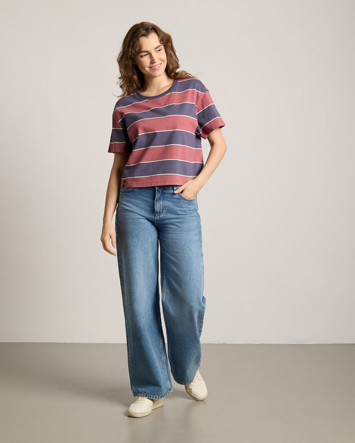 TreeShirt Striped Oversized Women Dark Ink-Blush