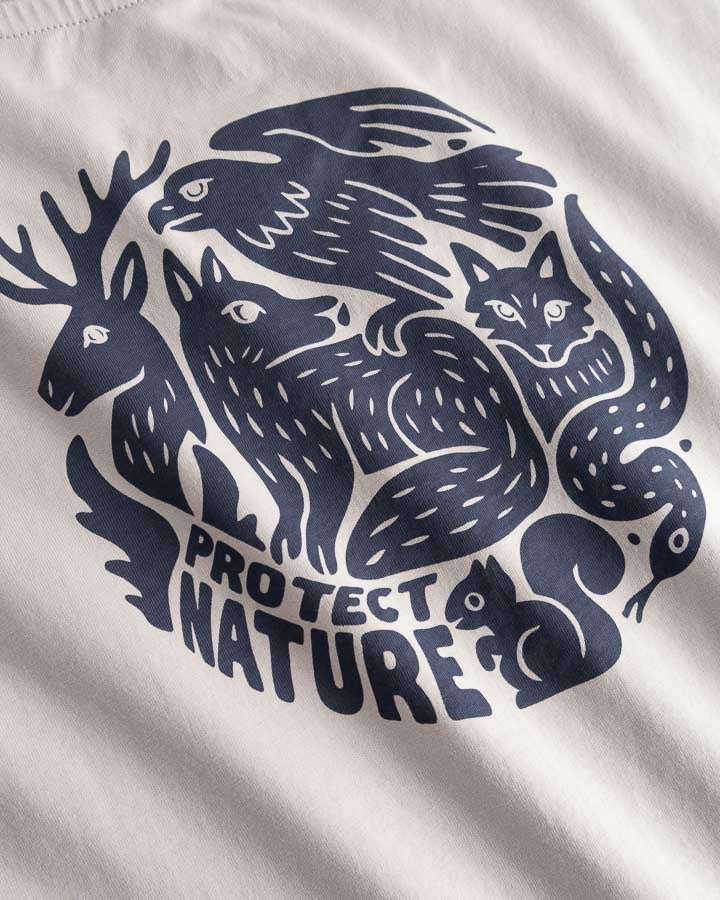 NIKIN TreeShirt Protect Nature Damen T-Shirt, Ton Morgenlehm, Grafik Hirsch Adler Wolf, Bio-Baumwolle.