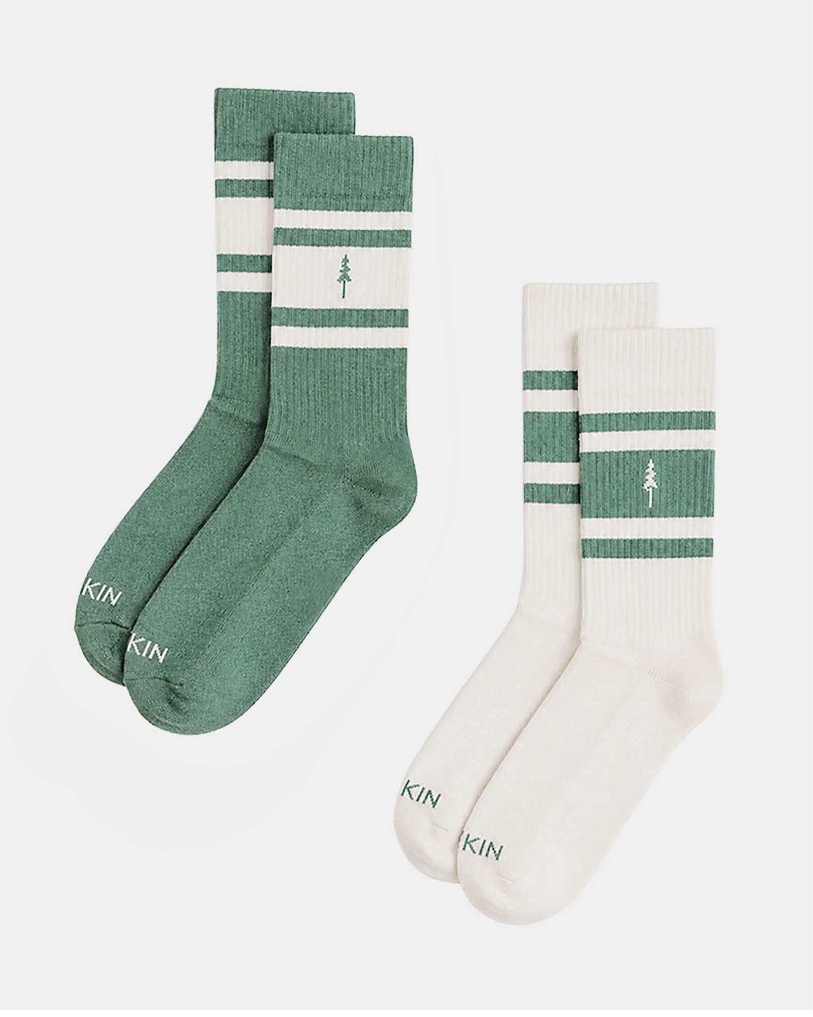 TreeSocks Ribbed Striped 2-Pack Turquoise-Off White
