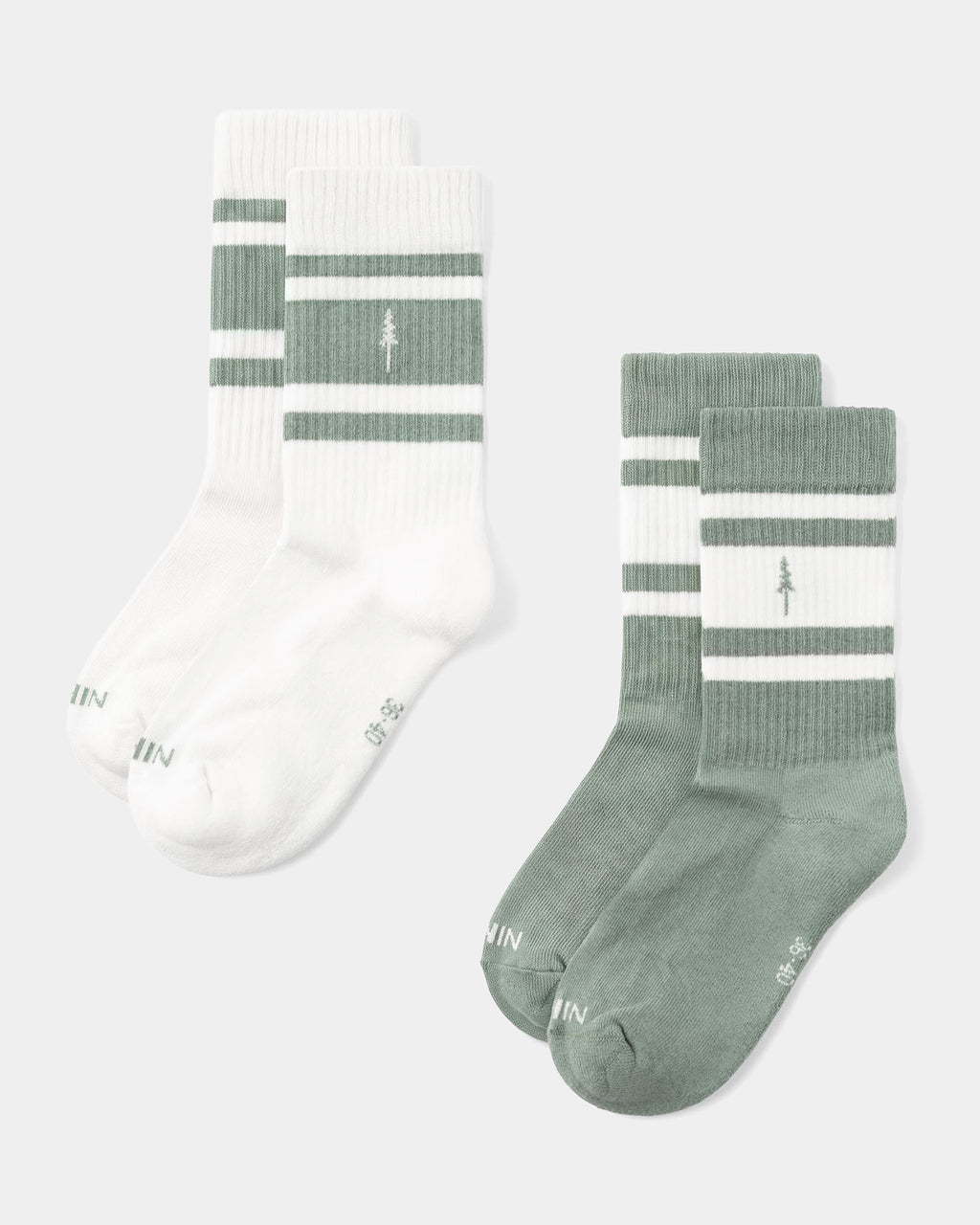 NIKIN TreeSocks Gerippte gestreifte Socken, 2er-Pack, Bio-Baumwolle, türkis-weiß gestreift, kleines Baummotiv.