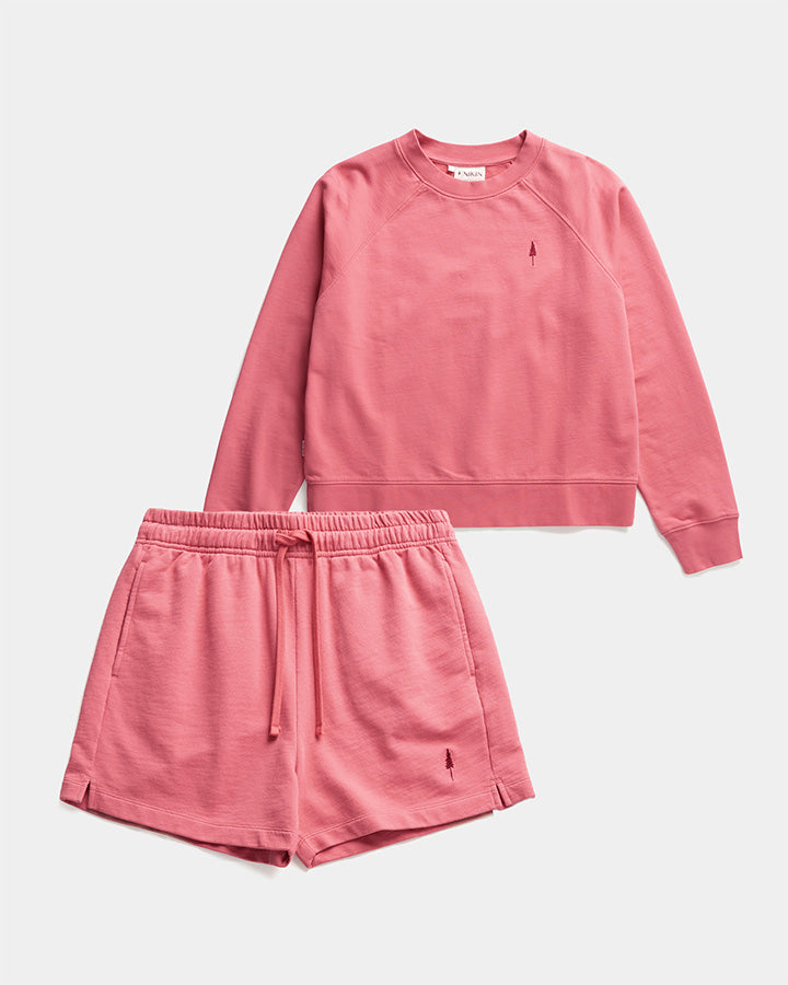 NIKIN  Sweatbundle Short Women Damen-Set, rosa, nachhaltiger Sweatshirt und Shorts mit Sticklogo.